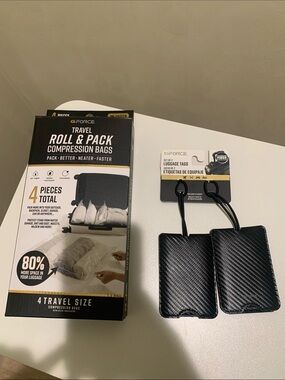 G/FORCE Black Travel Roll & Pack Compression Bags with Black Luggage Tags